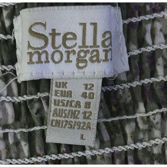 Stella Morgan US Size 8 Green w/ Purple & White Flowers Puff Sleeve Dress - Picture 4 of 5